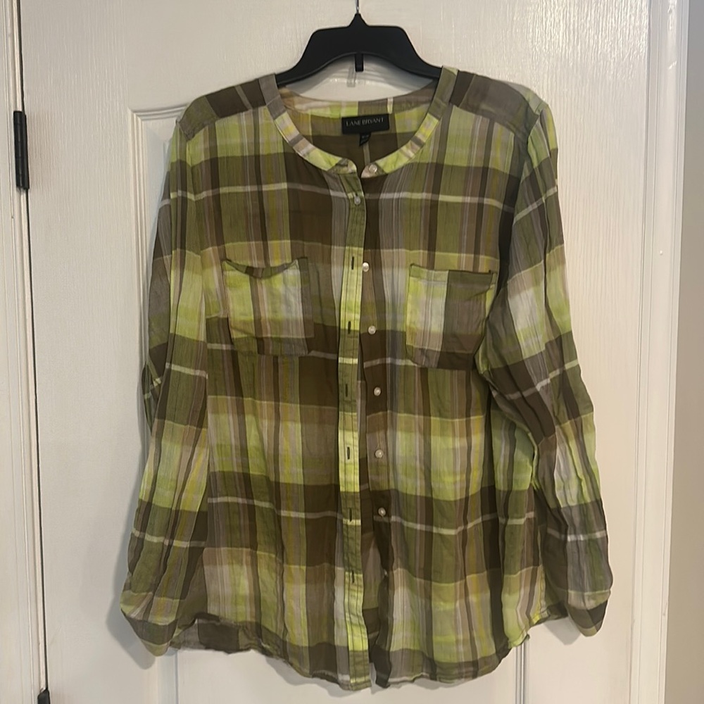 Lana Bryant long sleeve green plaid button down